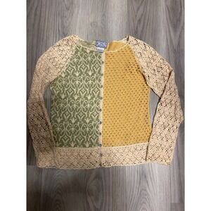 Patchwork Crochet Knit Cardigan Sweater‎ Boho Festival Earth Tone M